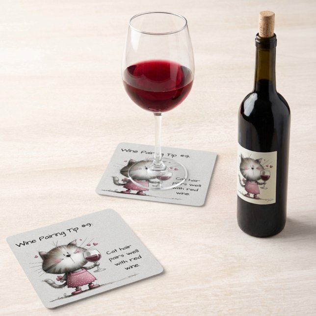 Dessous-de-verre Carré En Papier Adorable Cat With Wine Coaster (Créateur téléchargé)