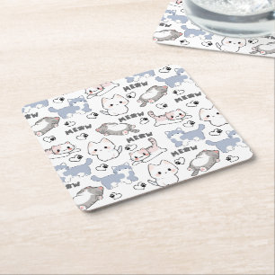 Dessous-de-verre Carré En Papier Adorables chatons dodus et cœurs Meow