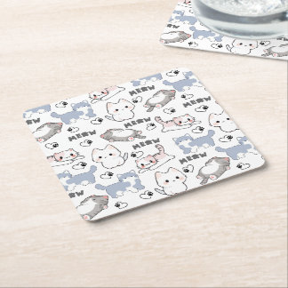 Dessous-de-verre Carré En Papier Adorables chatons dodus et cœurs Meow