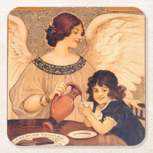 Dessous-de-verre Carré En Papier Affiche Antique d'Ange au Chocolat Français : Art