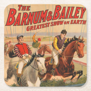 Dessous-de-verre Carré En Papier Affiche De Cirque De Jockeys Sur Les Chevaux Qui S