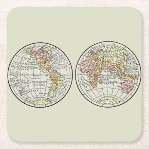 Dessous-de-verre Carré En Papier Affiche de globe de carte du monde vintage 1916 Hé
