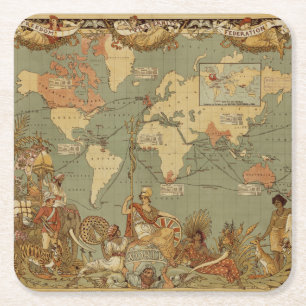 Dessous-de-verre Carré En Papier Affiche de la carte du monde de l'Empire britanniq
