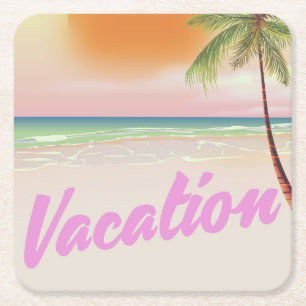 Dessous-de-verre Carré En Papier Affiche de plage de vacances vintage des années 19