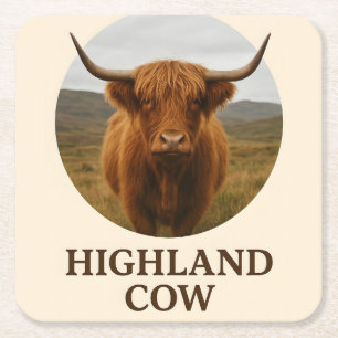 Dessous-de-verre Carré En Papier Affiche de portrait de vache des Highlands avec "V