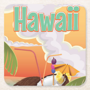 Dessous-de-verre Carré En Papier Affiche de vacances à la plage à Hawaï