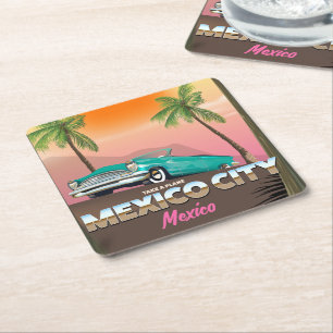 Dessous-de-verre Carré En Papier Affiche de vacances à Mexico City, Mexique