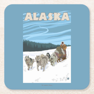Dessous-de-verre Carré En Papier Affiche de Vintage voyage d'AlaskaDogsledding