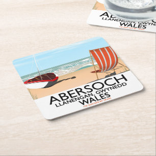 Dessous-de-verre Carré En Papier Affiche de voyage à Abersoch Llanengan dans le Gwy