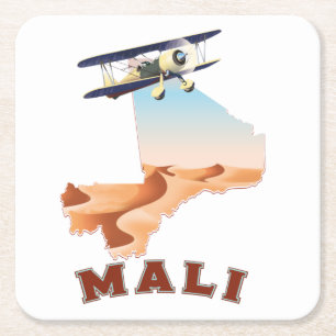 Dessous-de-verre Carré En Papier Affiche de voyage de carte vintage Mali
