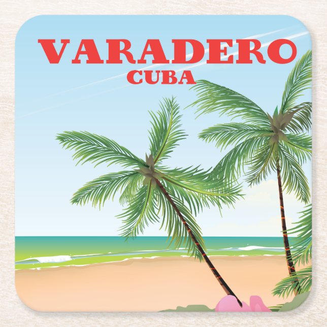 Dessous-de-verre Carré En Papier Affiche de voyage de plage cubaine Varadero (Devant)