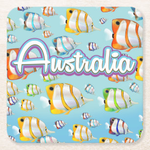 Dessous-de-verre Carré En Papier Affiche de voyage de poissons tropicaux d'Australi