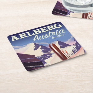 Dessous-de-verre Carré En Papier Affiche de voyage de ski Arlberg Autriche