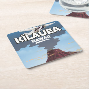 Dessous-de-verre Carré En Papier Affiche de voyage du volcan Kīlauea Hawaii