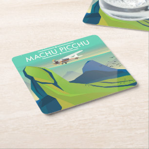 Dessous-de-verre Carré En Papier affiche de voyage en avion pour machu picchu