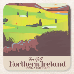 Dessous-de-verre Carré En Papier Affiche de voyage en Irlande du Nord 'Pour le golf