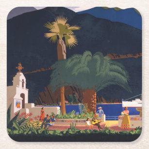 Dessous-de-verre Carré En Papier Affiche de voyage - Père Noël Catalina Island, Cal