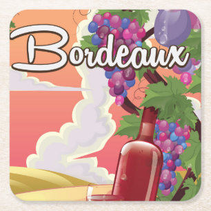 Dessous-de-verre Carré En Papier Affiche de voyage vinicole vintage Bordeaux France