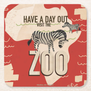 Dessous-de-verre Carré En Papier Affiche de voyage vintage Visitez le zoo