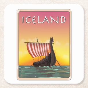 Dessous-de-verre Carré En Papier Affiche Islande Viking Travel
