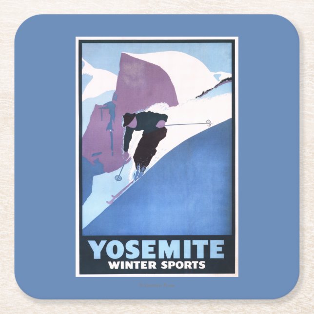Dessous-de-verre Carré En Papier Affiche promotionnelle de ski de sports d'hiver (Devant)