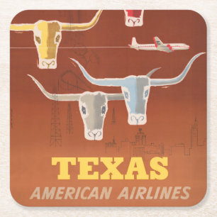 Dessous-de-verre Carré En Papier Affiche Voyage Pour American Airlines Vers Texas