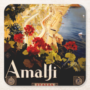 Dessous-de-verre Carré En Papier Affiches d'art graphique de voyage vintage Amalfi