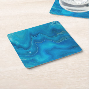 Dessous-de-verre Carré En Papier Agate de marbre bleu et Turquoise Résumé