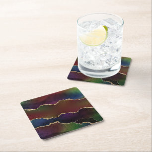 Dessous-de-verre Carré En Papier Agate foncé intense Moody Rainbow Jewel Tone