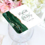 Dessous-de-verre Carré En Papier Agate Geode Script Emerald Green Mariage or<br><div class="desc">Cet élégant dessous de verre mariage moderne présente une aquarelle couleur vert émeraude et un design de géode d'agate orné d'une parties scintillant en faux or. Customisez facilement le texte gris fusain sur un arrière - plan blanc, avec les noms de la mariée et du marié dans la calligraphie manuscrite...</div>