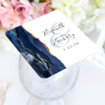 Dessous-de-verre Carré En Papier Agate Geode Script Marine Blue Gold Mariage<br><div class="desc">Cet élégant dessous de verre mariage moderne présente une conception géométrique d'agate bleu marine ornée d'une parties scintillant en faux or. Customisez facilement le texte gris fusain sur un arrière - plan blanc, avec les noms de la mariée et du marié en calligraphie manuscrite sur une grande et pâle amande...</div>