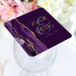 Dessous-de-verre Carré En Papier Agate Geode Script Purple Gold Plum Mariage<br><div class="desc">Cet élégant dessous de verre mariage moderne présente une aquarelle violette décorée d'une parties scintillant en faux or. Customisez facilement le texte de couleur or sur un riche arrière - plan de prune,  avec les noms de la mariée et du marié en calligraphie manuscrite sur une grande esperluette.</div>