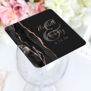 Dessous-de-verre Carré En Papier Agate Geode Script Rose noir Gold Dark Mariage