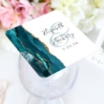 Dessous-de-verre Carré En Papier Agate Geode Script Turquoise Gold Mariage<br><div class="desc">Cet élégant dessous de verre mariage moderne dispose d'un design de géode d'aquarelle turquoise, orné d'une parties scintillant en faux or. Customisez facilement le texte gris fusain sur un arrière - plan blanc, avec les noms de la mariée et du marié en calligraphie manuscrite sur une grande et pâle amande...</div>