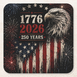 Dessous-de-verre Carré En Papier Aigle patriotique et feux d'artifice du 250e anniv