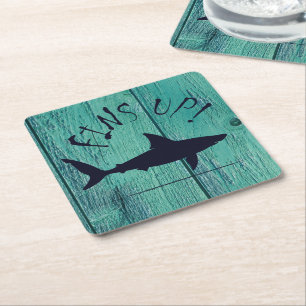 Dessous-de-verre Carré En Papier Aiguille Grand requin blanc Bleu Bois