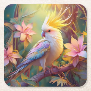Dessous-de-verre Carré En Papier Aile Iridescente Cockatiel Imaginaire Oiseau