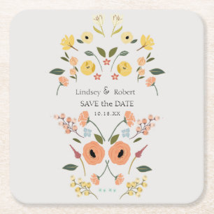 Dessous-de-verre Carré En Papier Aimant de sauvegarde de date florale bohème vintag