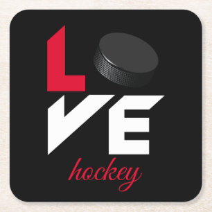 Dessous-de-verre Carré En Papier Aime le hockey