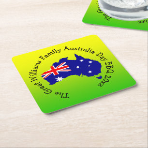 Dessous-de-verre Carré En Papier Ajouter le nom Année, Australie Jour Gold Vert pou