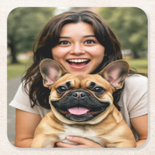 Dessous-de-verre Carré En Papier Ajouter une photo de Bouledogue Français Personnal