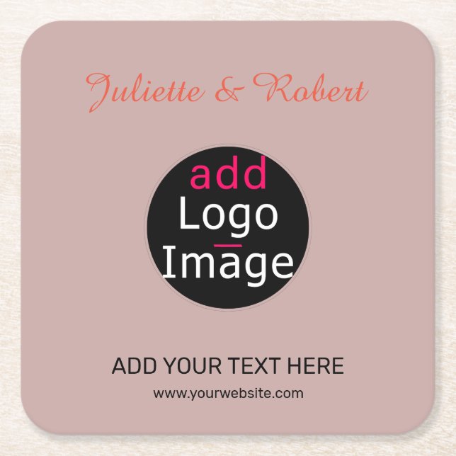 Dessous-de-verre Carré En Papier Ajoutez votre logo Mariage Dusty Rose Hue Art (Devant)