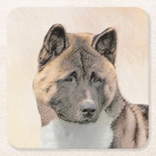 Dessous-de-verre Carré En Papier Akita Peinture - Cute Original Chien Art
