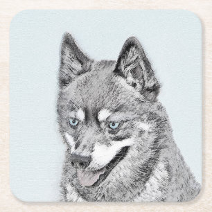 Dessous-de-verre Carré En Papier Alaskan Klee Kai Peinture - Cute Original Chien Ar