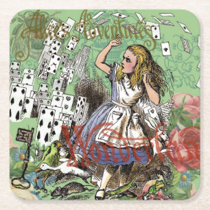 Dessous-de-verre Carré En Papier alice cartes d'aventure merveilleux chapeau lapin 