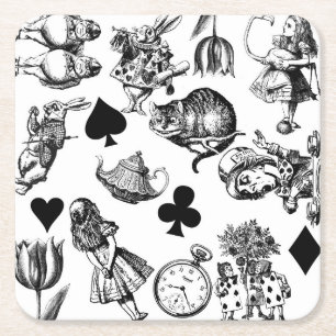 Dessous-de-verre Carré En Papier Alice Lapin Blanc Wonderland Classique