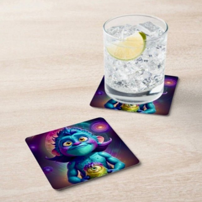 Dessous-de-verre Carré En Papier Alien de l'espace et ami  (Coasters D: 4" x 4" Material: Sturdy 50 pt. pulp board.  Set of 6. Durable, and absorbent. 
)