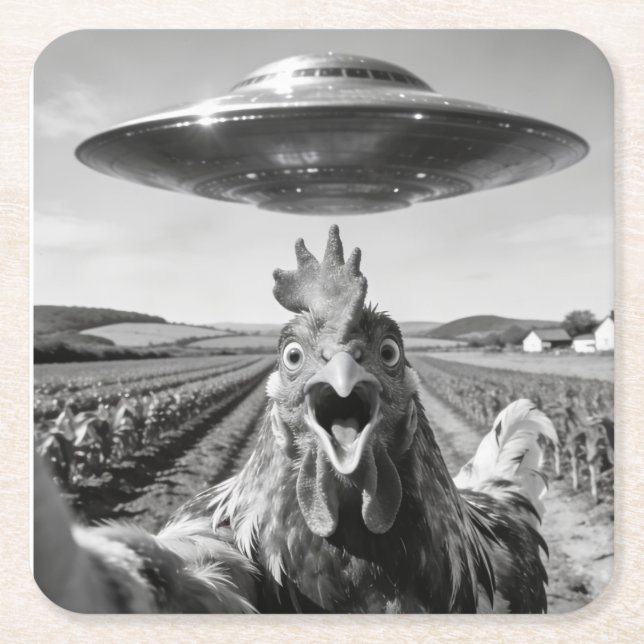 Dessous-de-verre Carré En Papier Alien UFO Chicken Art Abduction SciFi Humor (Devant)