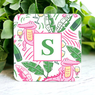 Dessous-de-verre Carré En Papier Alligator Rose Prépa Vin Monogramme Personnalisé