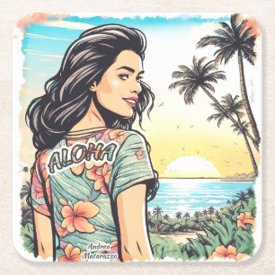 Dessous-de-verre Carré En Papier Aloha Girl